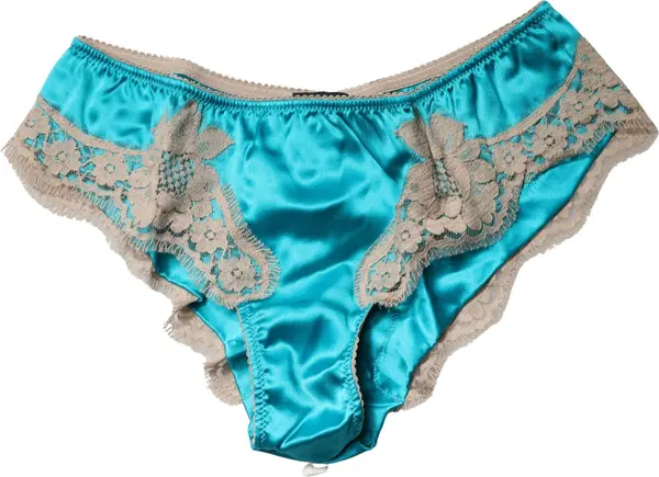 Blue Silk Satin Floral Lace Panty Brief Underwear