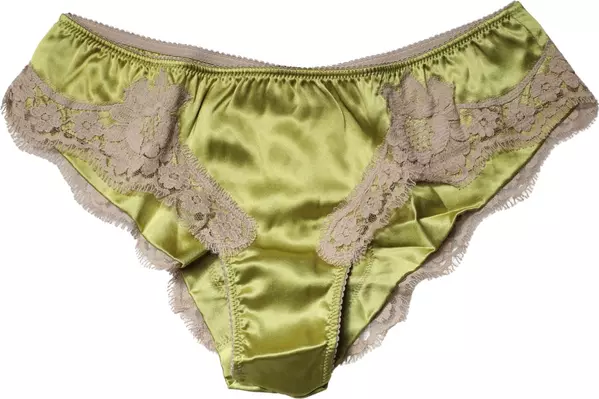 Underwear Green Silk Satin Floral Lace Panty Brief