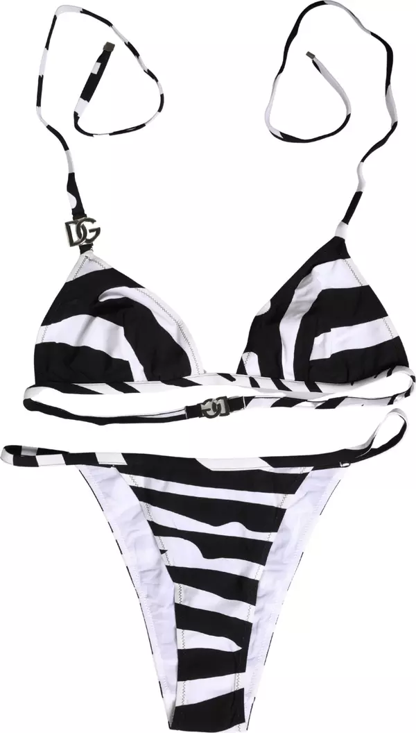 Black White Zebra Bikini Top Bottom Swimwear