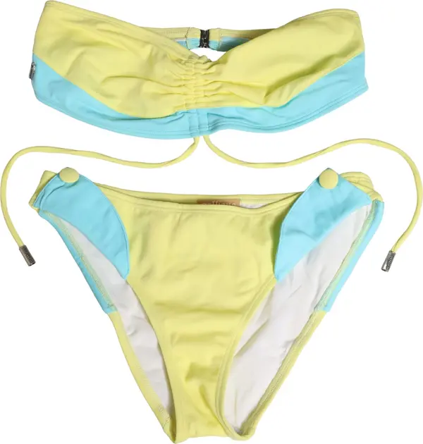 Yellow Blue Bandeau Top Bikini Bottom 2 Piece Swimwear