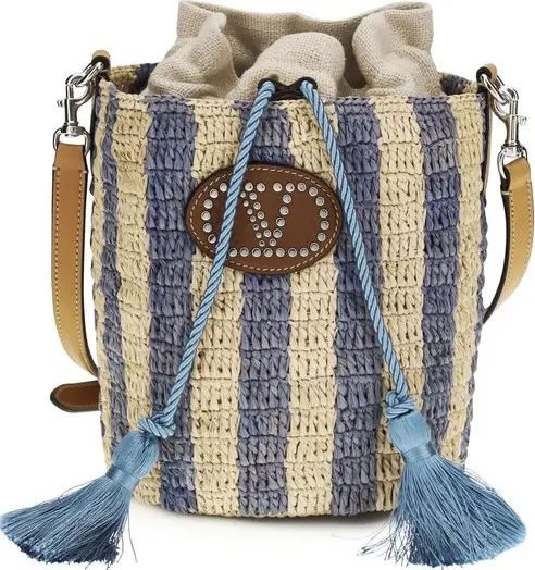 Blue Raffia Backet Bag