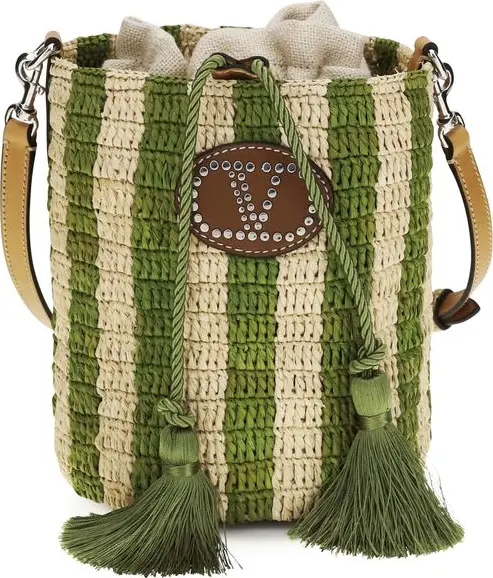 Bicolor Raffia Backet Bag