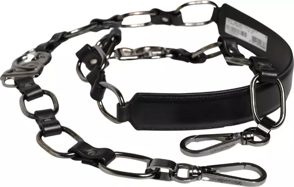 Black Leather Silver Chain Bag Accessory Shoulder Strap