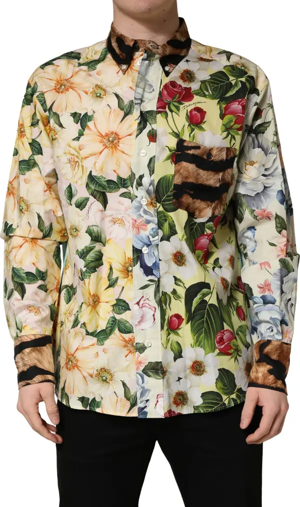 Multicolor Floral Animal Print Collared Shirt