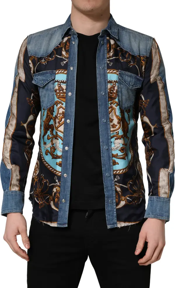 Blue Baroque Cotton Button Down Denim Shirt