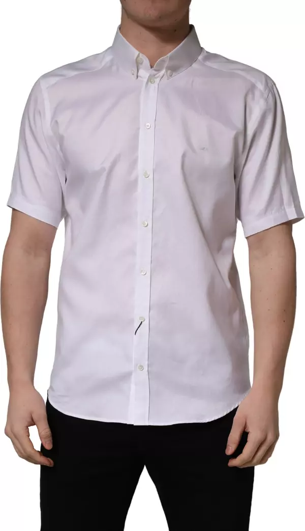 White Cotton Short Sleeves Button Down Shirt