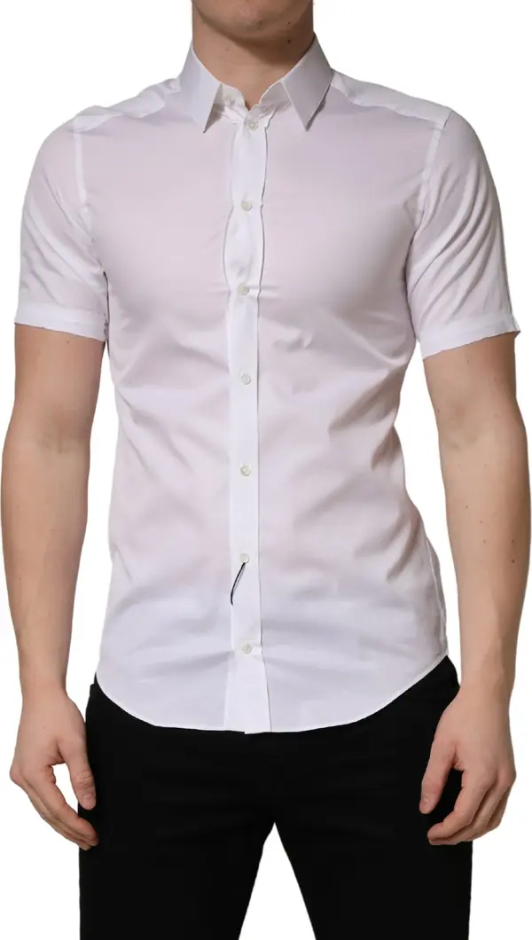 White Cotton Short Sleeves Button Down Shirt