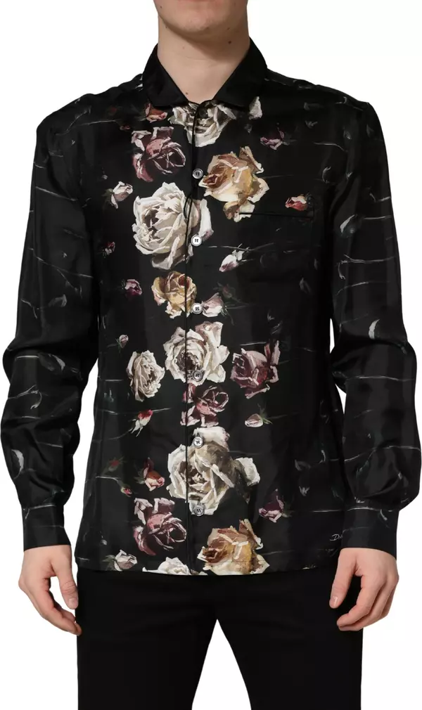 Black Floral Print Long Sleeves Casual Shirt