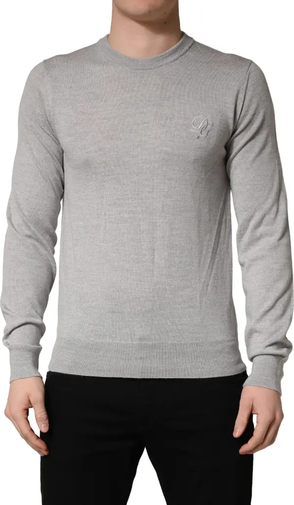 Gray Long Sleeves Crew Neck Pullover Sweater
