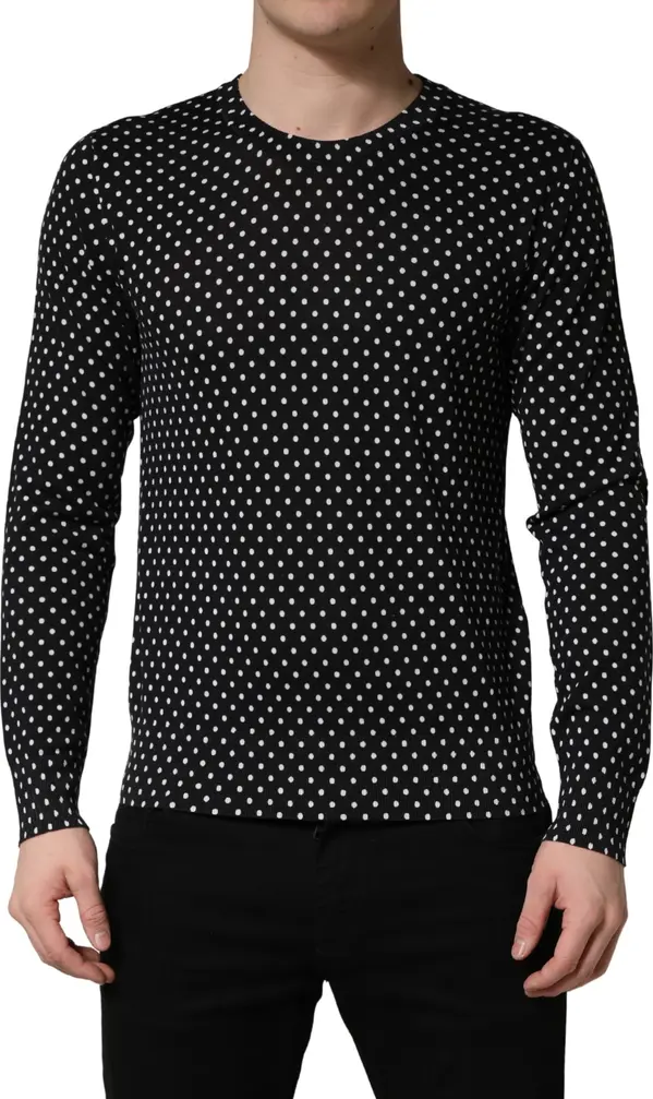 Black Polka Dot Crew Neck Pullover Sweater