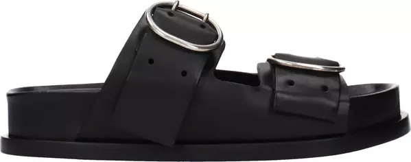 Black Leather Slippers