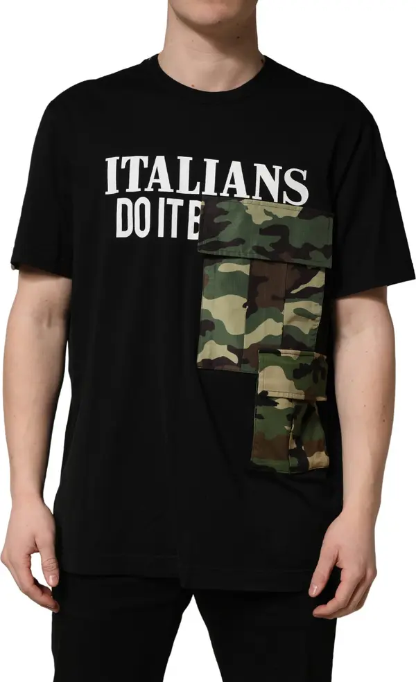 Black Camouflage Graphic Cotton Crewneck T-shirt