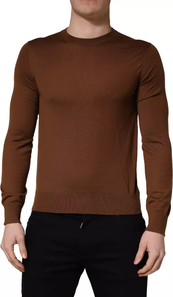 Brown Cashmere Men Crew Neck Pullover Sweater