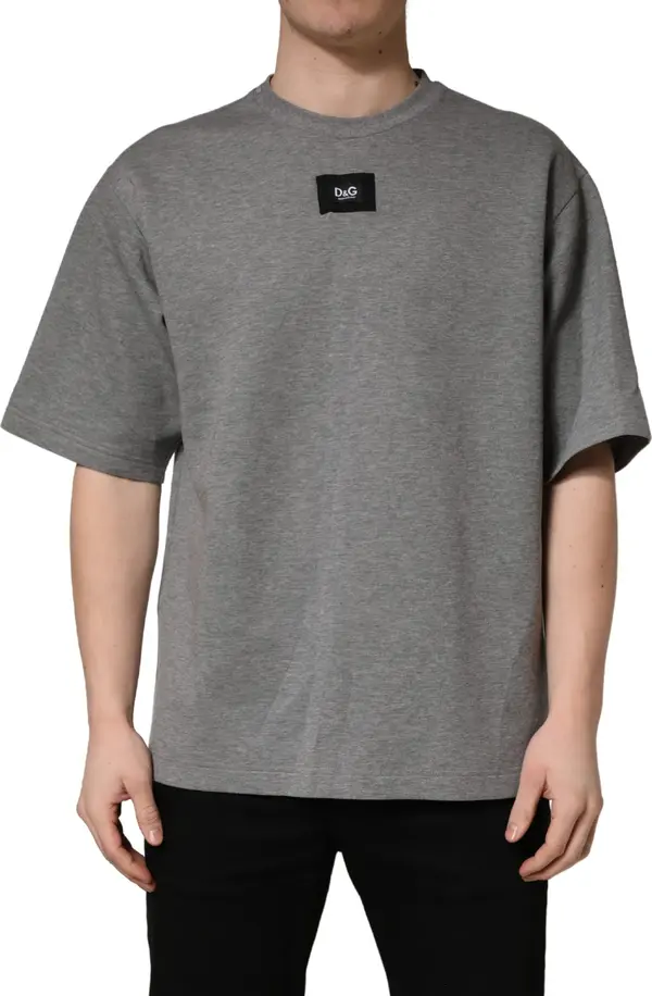 Gray Cotton Logo Appliqué CrewNeck T-shirt
