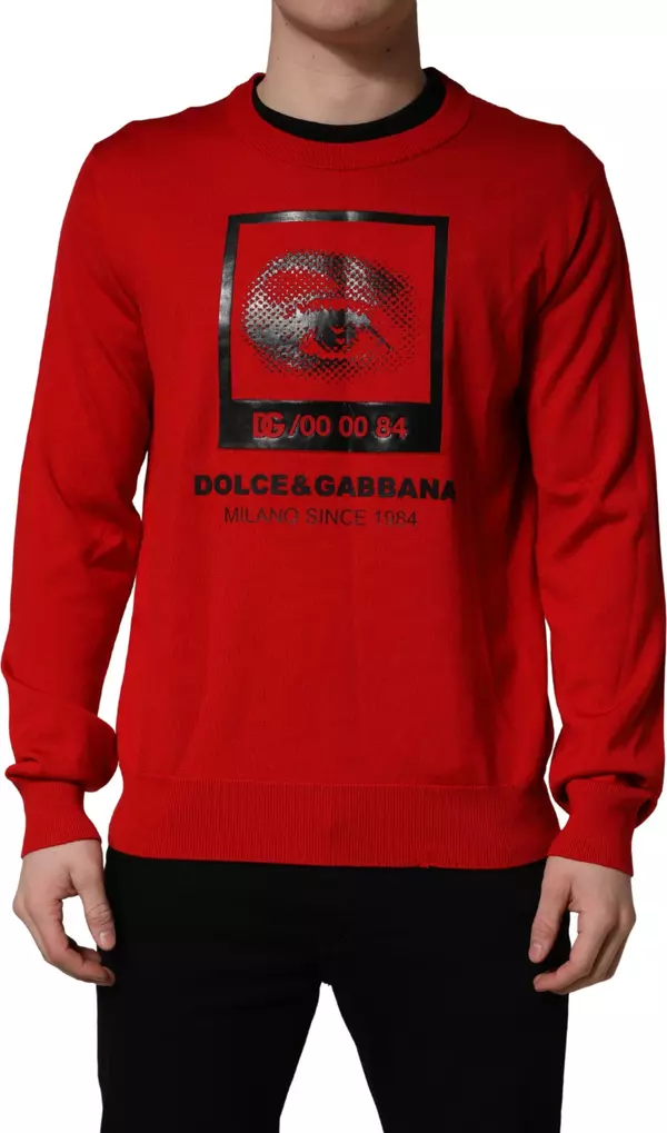 Red Eye Print Crew Neck Pullover Sweater