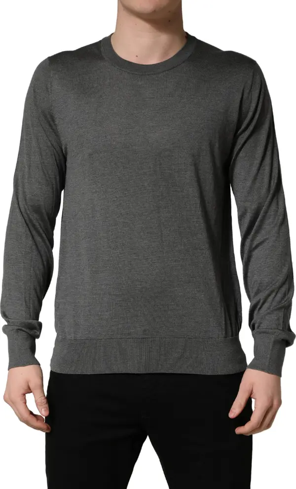 Gray Long Sleeves Crew Neck Pullover Sweater