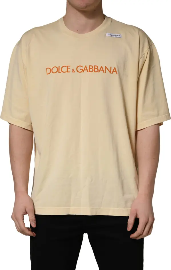 Yellow Logo Print Cotton Crew Neck T-shirt