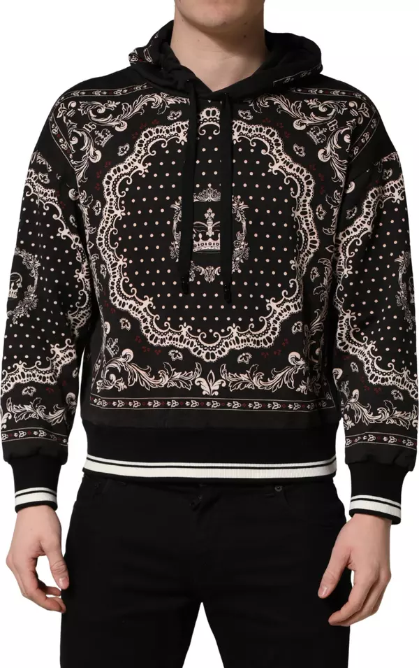 Black Bandana Print Cotton Men Hoodie Sweater