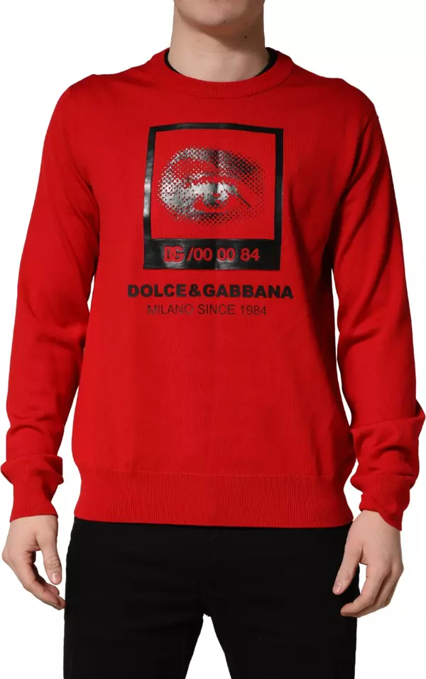 Red Eye Print Crew Neck Pullover Sweater