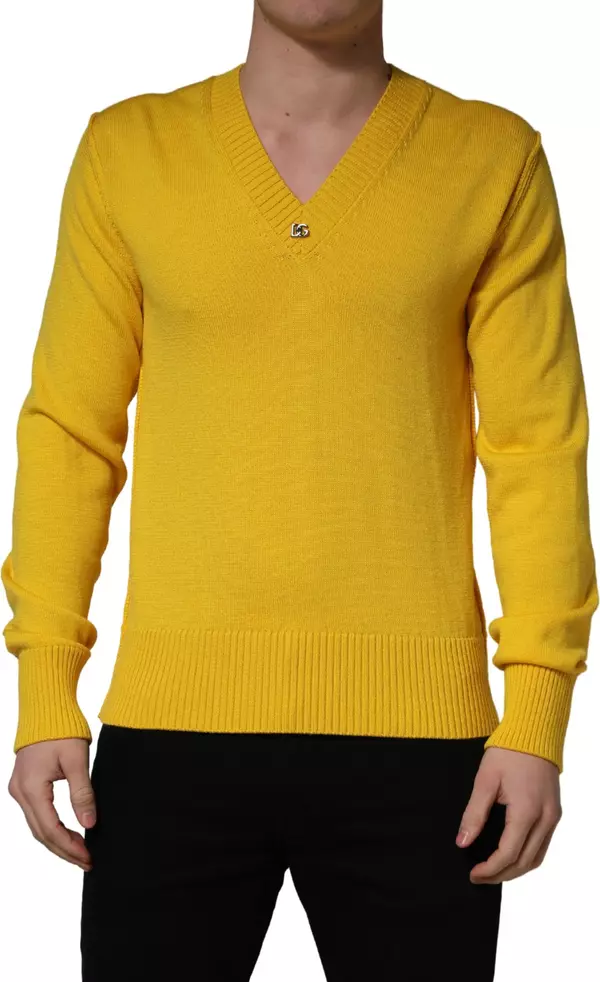 Wool Knitted V-Neck Pullover Yellow