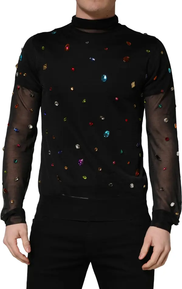 Black Crystal Embellished TurtleNeck Sweater