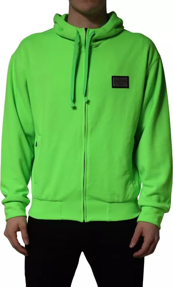 Green FullZip Fleece HoodedSweatshirt Sweater