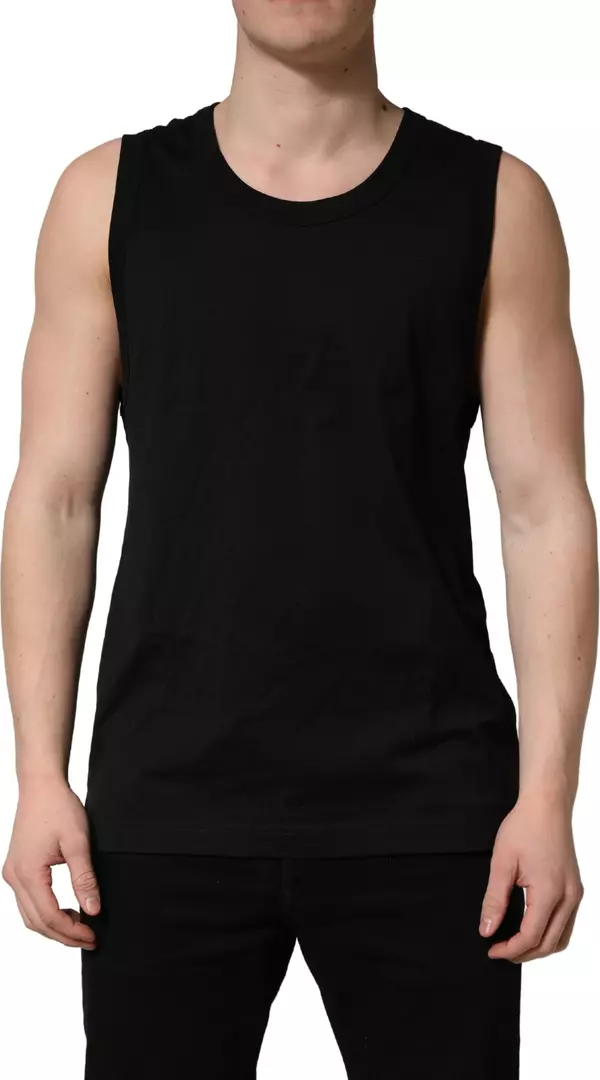 Black Cotton Sleeveless Men Tank Top T-shirt