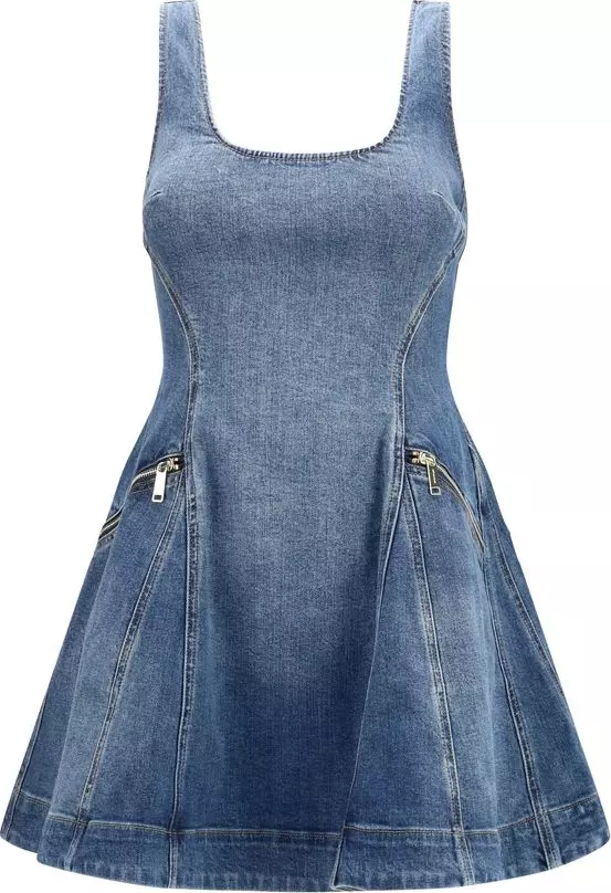 Blue Cotton Casual Dress