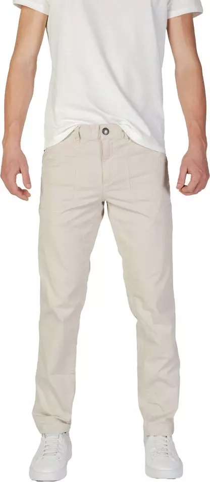 Beige Cotton Casual Pants