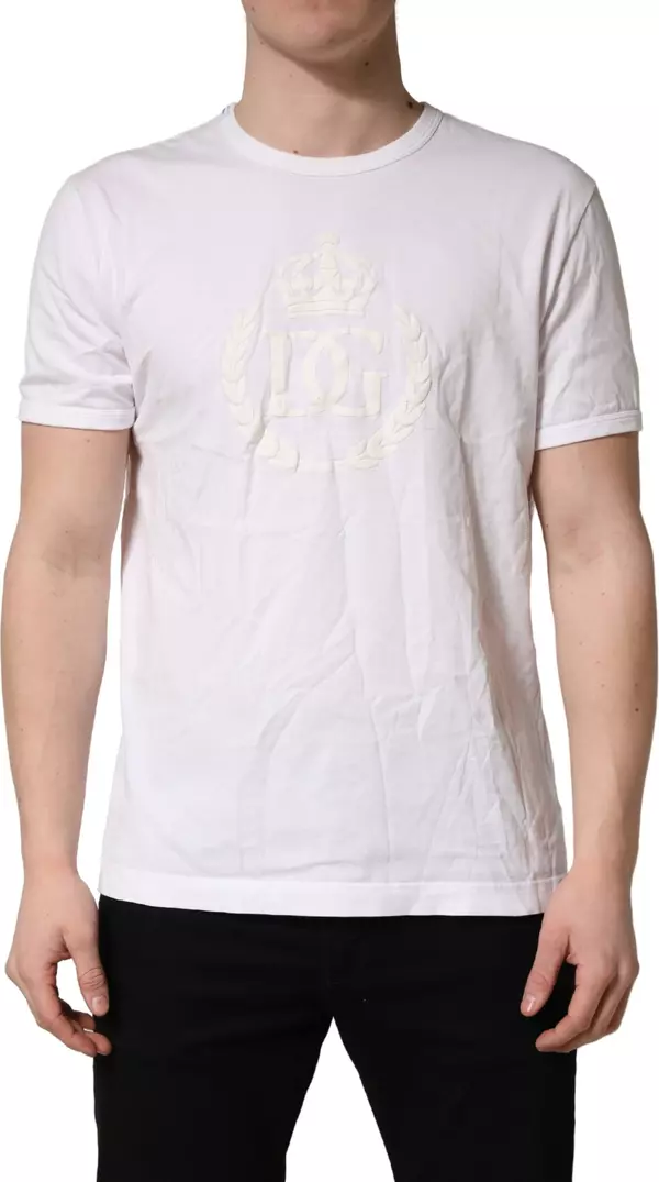 White Cotton DG Crown Embossed Men T-shirt