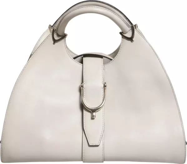 White Leather Stirrup Top Handle Bag