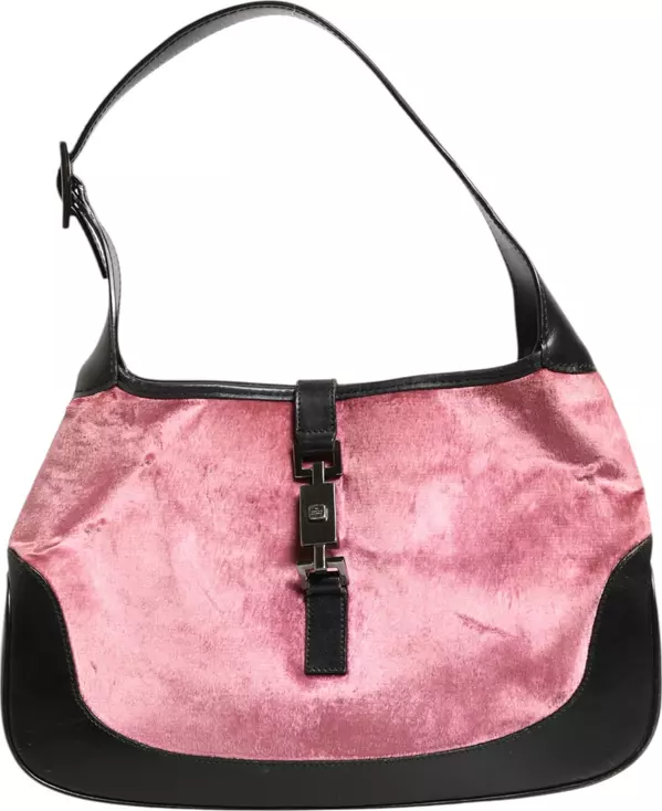 Jackie Pink Velvet And Black Leather Shoulder Bag