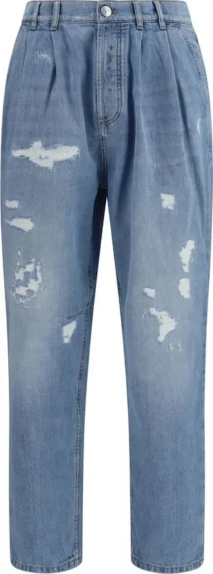 Blue Cotton Straight-Leg Jeans