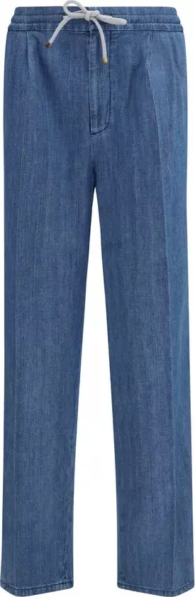 Blue Cotton Casual Pants