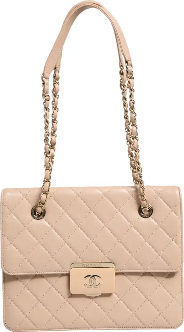 Quilted Leather Beauty Lock Flap Bag
