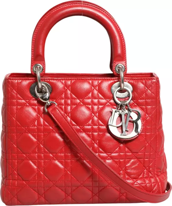 Red Cannage Lambskin Leather Lady Dior Bag
