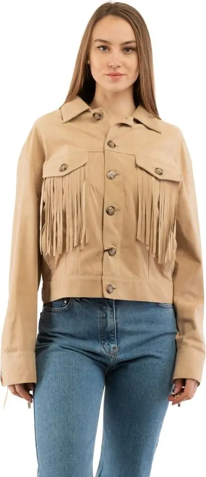 Beige Cotton Leather Jacket