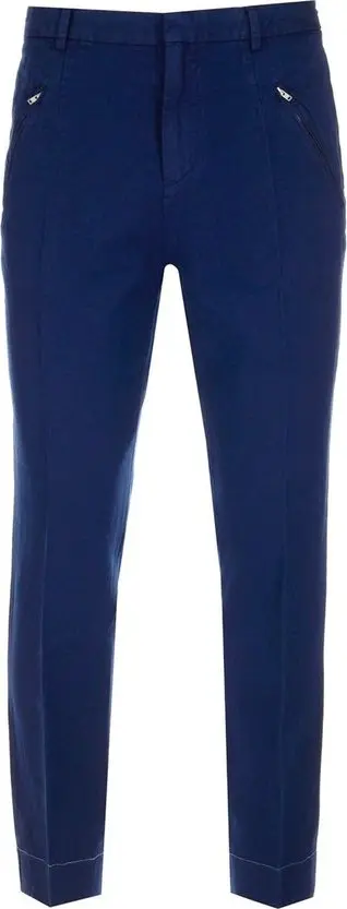 Blue Cotton Casual Pants