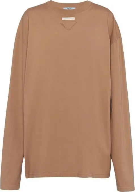 Brown Cotton Long Sleeve T-Shirt