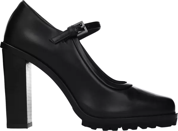 Black Leather High Heel Pumps