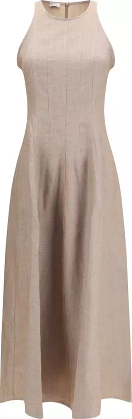 Beige Linen Casual Dress