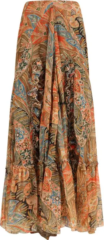 Multicolor Silk Long Skirt