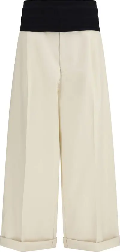 Beige Cotton Casual Pants