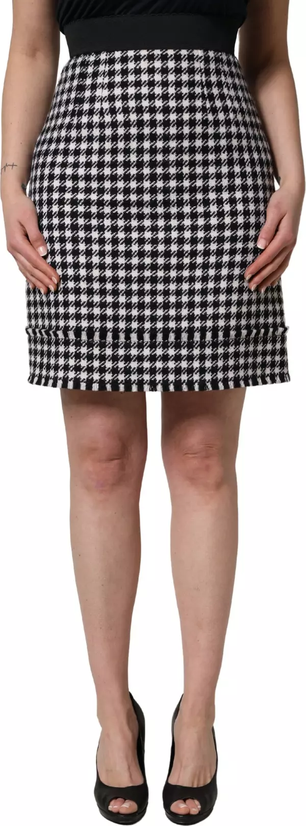 Black White Houndstooth HighWaist Mini Skirt