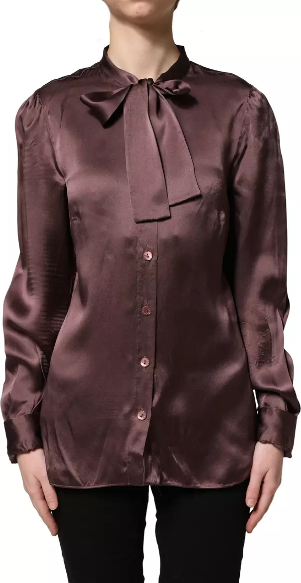 Violet Satin Long Sleeve Ascot Tie Shirt Top