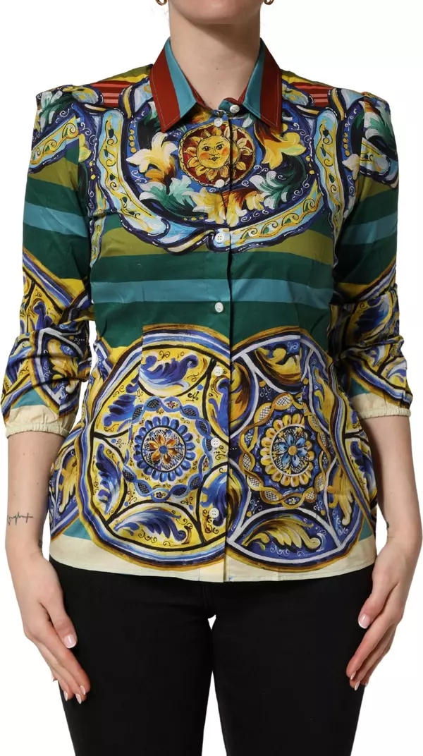 Multicolor Majolica Print Cotton Blouse Top