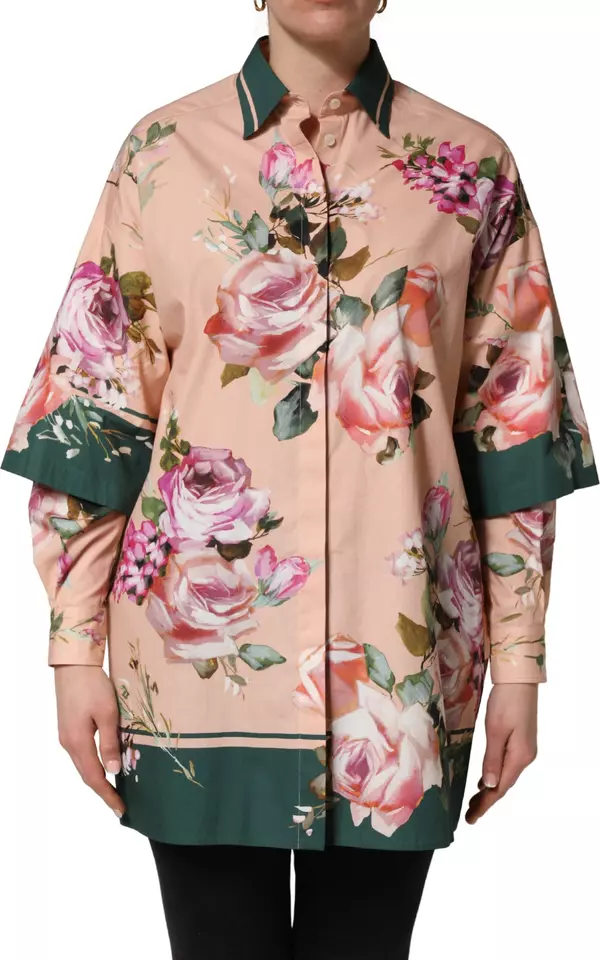 Pink Floral Cotton Button Front Shirt Top