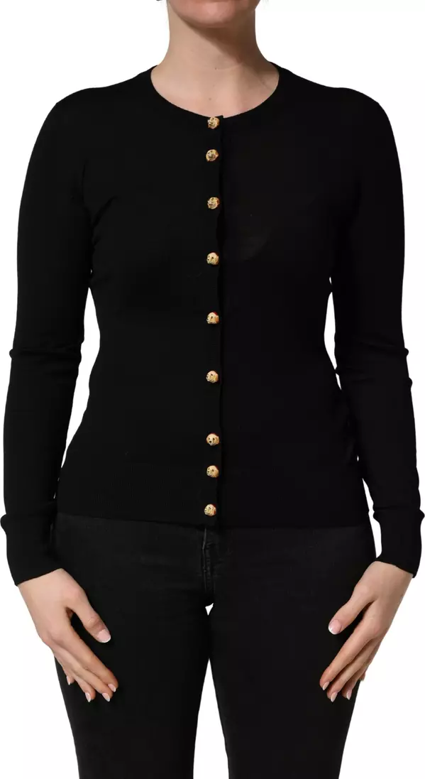 Black Wool Knitted Button Front Cardigan Sweater