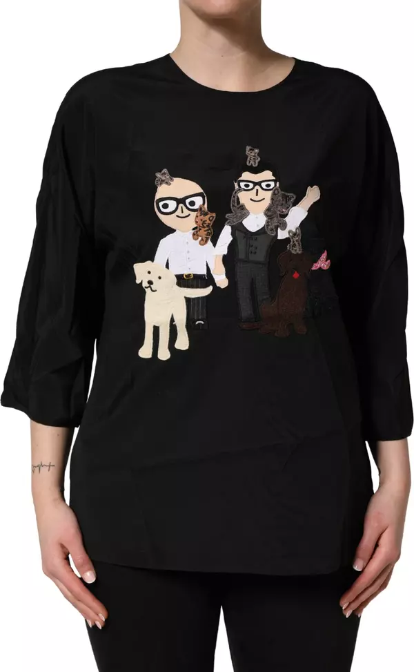 Black #dgfamily Silk Blouse Top
