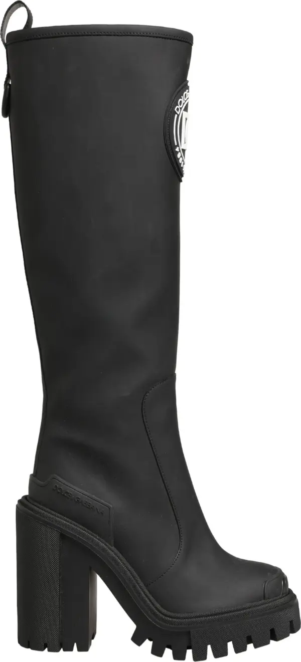 Black Rubberised Leather High Boots Shoes